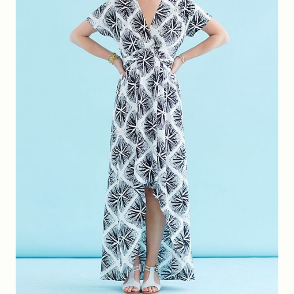Black & White Printed V-Neck Wrap Maxi Dress